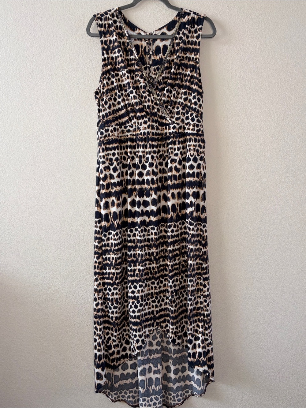 Jaclyn Smith Sleeveless High-Low Leopard Print Dress - Black & Cream